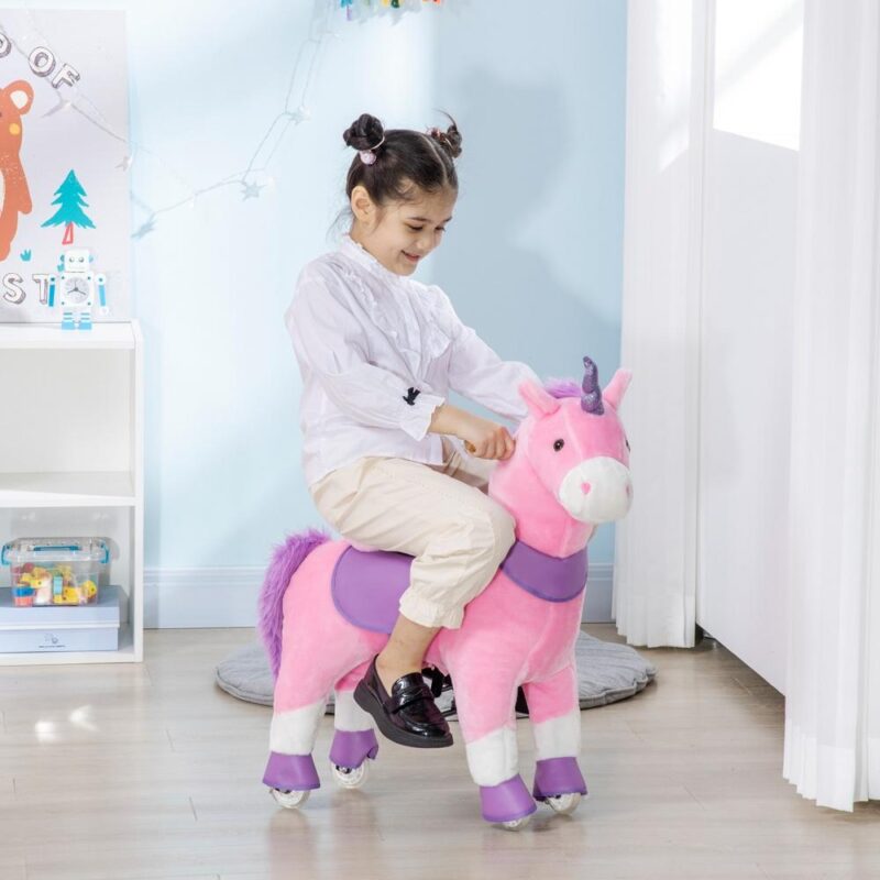 Rosa Unicorn Ridhäst, gunghäst med pedaler för barn från 3 år och uppåt