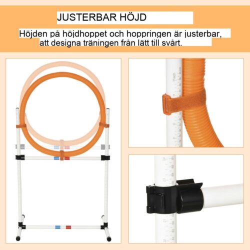 Justerbar hund Agility Training Ring Häck Set – Portabel Vit Orange