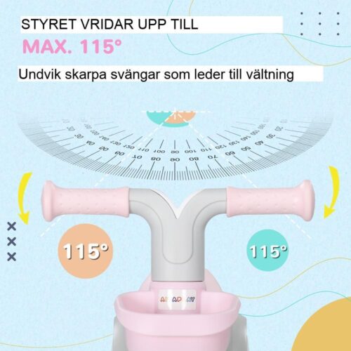 Rosa och vitbalanserad cykel för barn, justerbar sits, TPU-hjul, inomhus utomhus