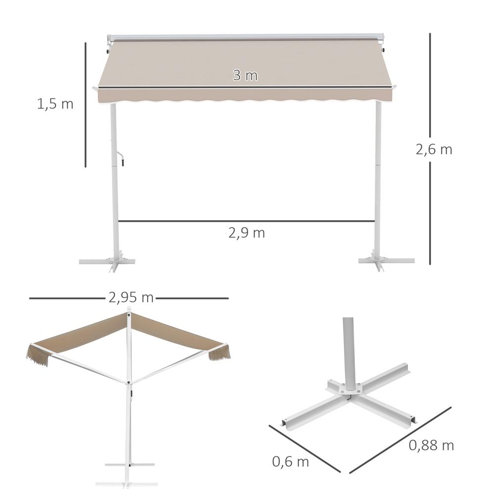 Beige Fristående trädgårdsmarkis 3x3m med vev och uppfällbara armar för uteplats