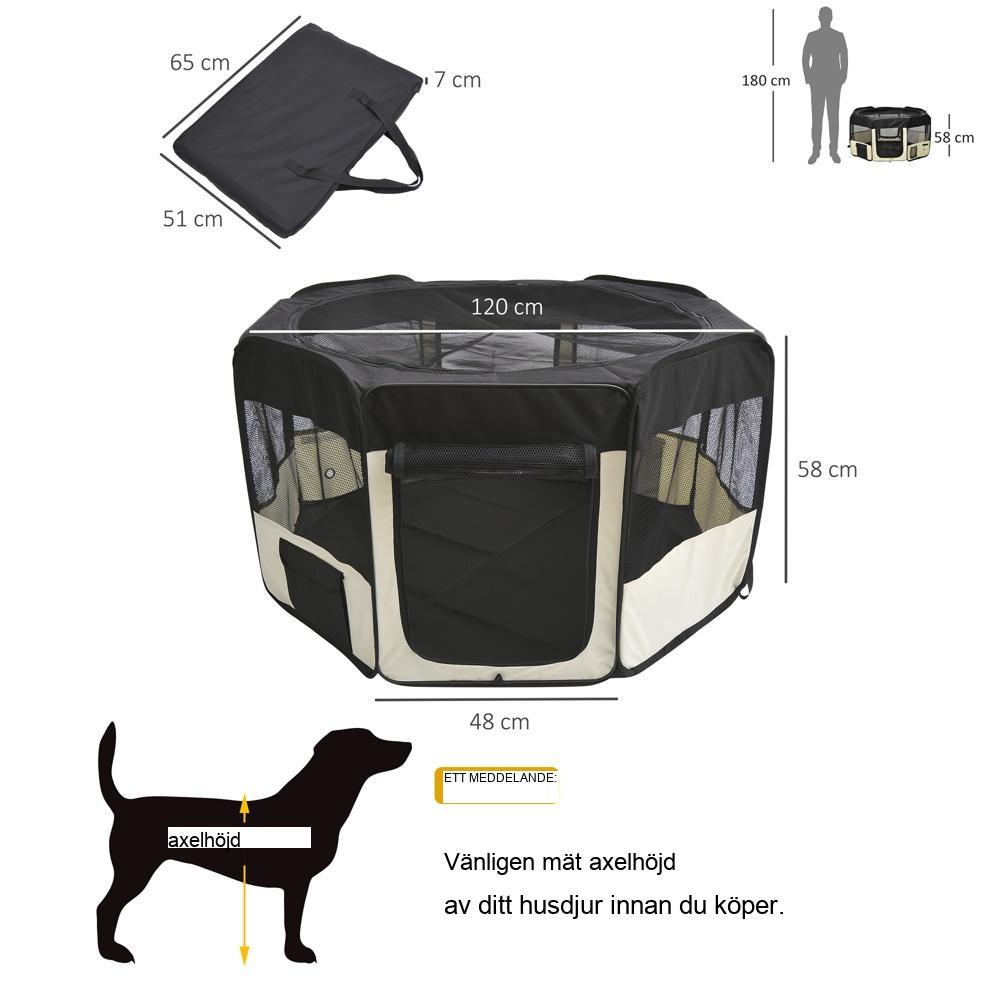Hopfällbar valplekhage – Hundlöpning inomhus/utomhus med nätskydd och fickor