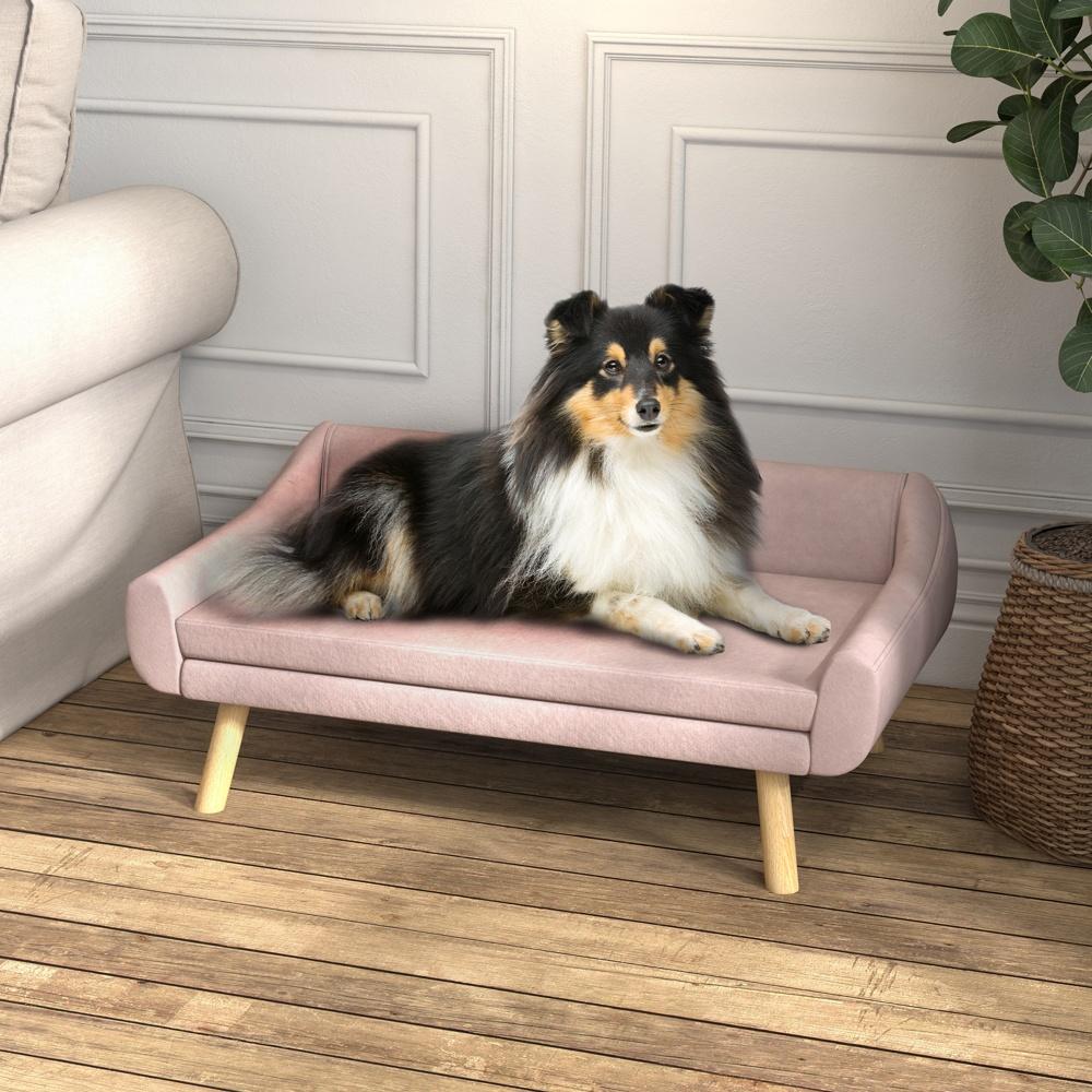 Pink Velvet Dog Sofa – Snygg och bekväm soffa för medelstora hundar