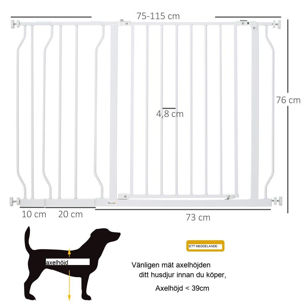 Justerbar skyddsgrind för husdjur, dubbellåsning, ingen borrning behövs, svart (75-115 cm)