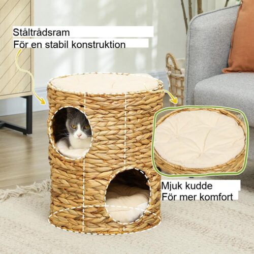 Mysig Cat Scratching Barrel med grottor, kudde och vattenhyacintdesign