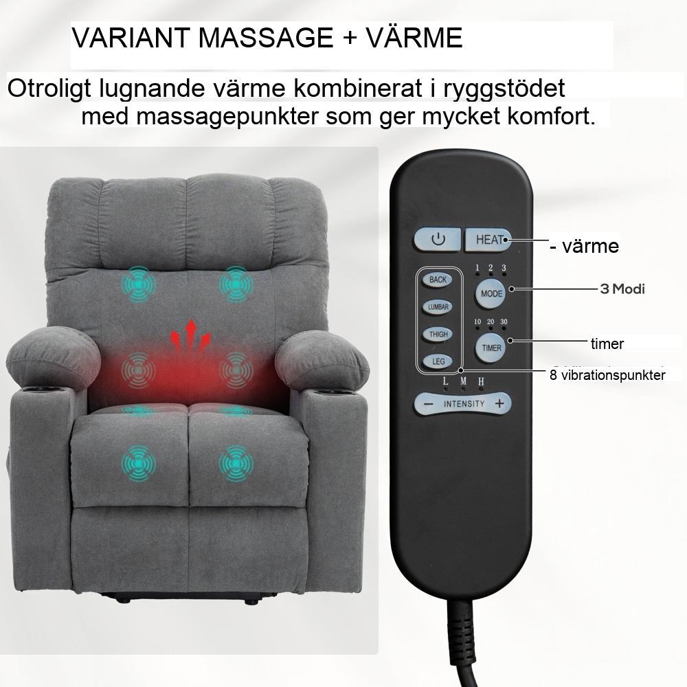 Ellift TV Fåtölj med massage, fjärrkontroll, grå