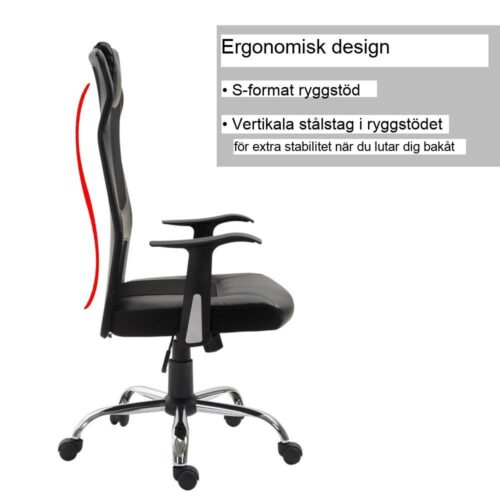 Ergonomisk kontorsstol med gungfunktion och armstöd (svart) 120 kg Kapacitet