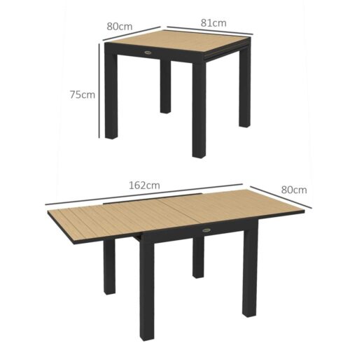 Utdragbart uteplatsmatbord i aluminium, 4-6 platser, gult, 70 kg kapacitet