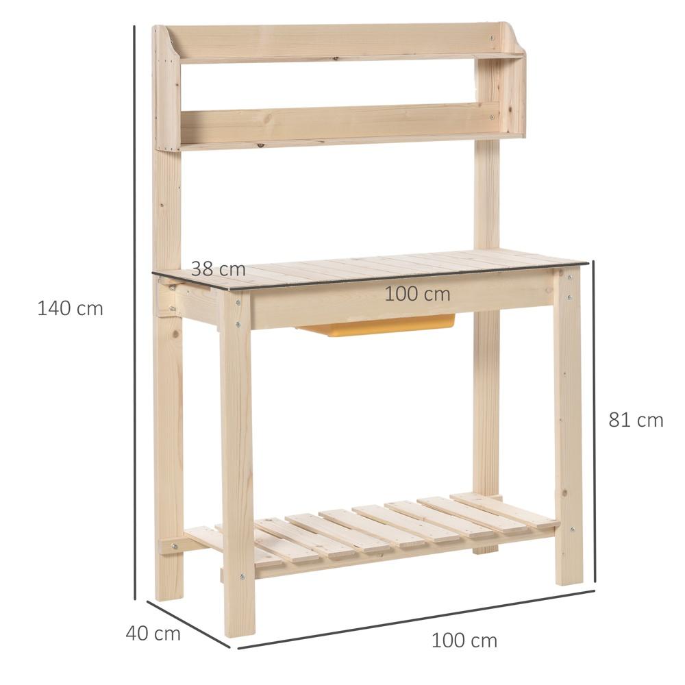 Justerbart granträ växtbord med förvaringshyllor och krokar – 100x40x140cm