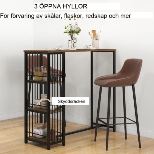 Industriellt barbord med 3 hyllor, trälook och stålram – brun, 120cm