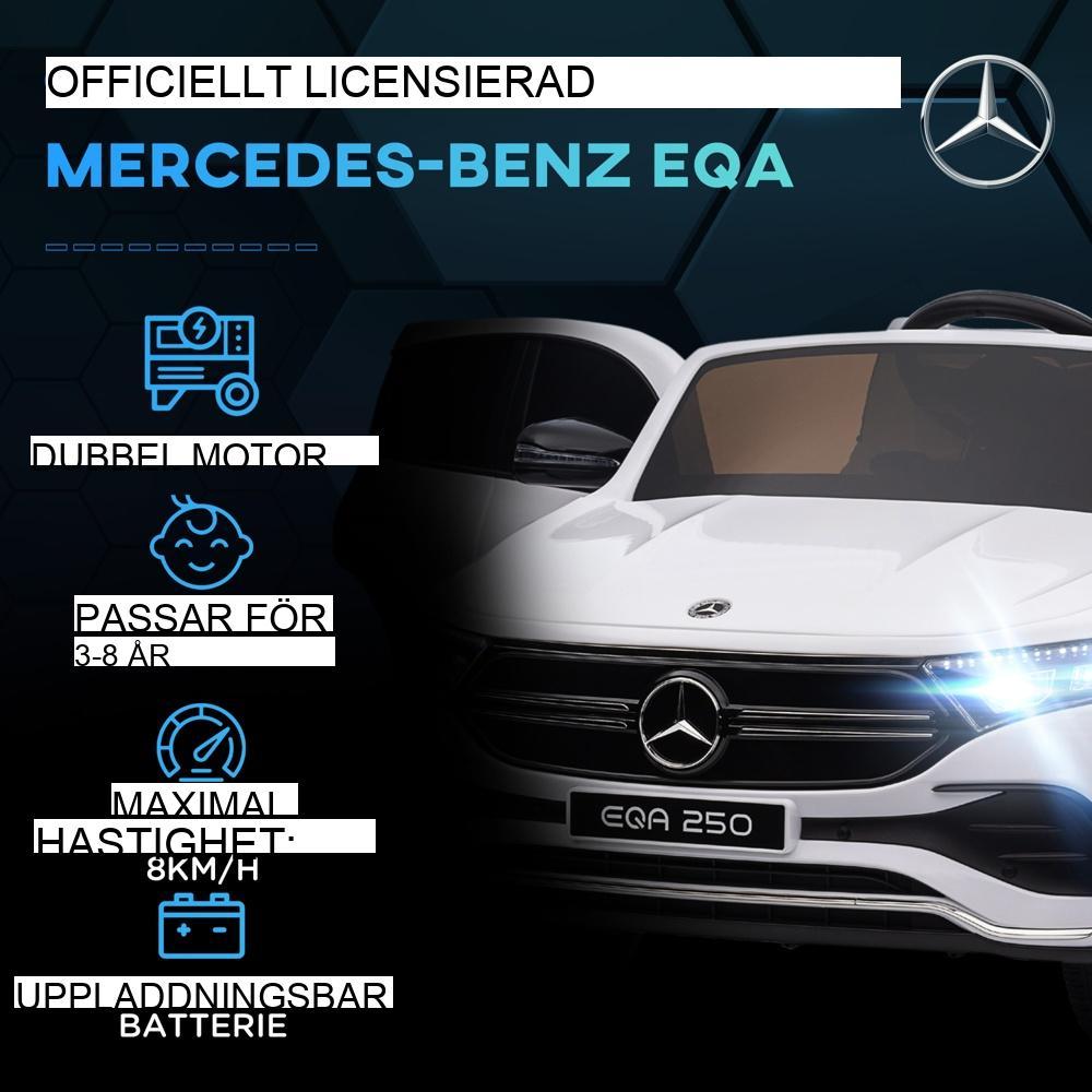 Licensierad Mercedes-Benz EQA barnelbil med fjärrkontroll och musik