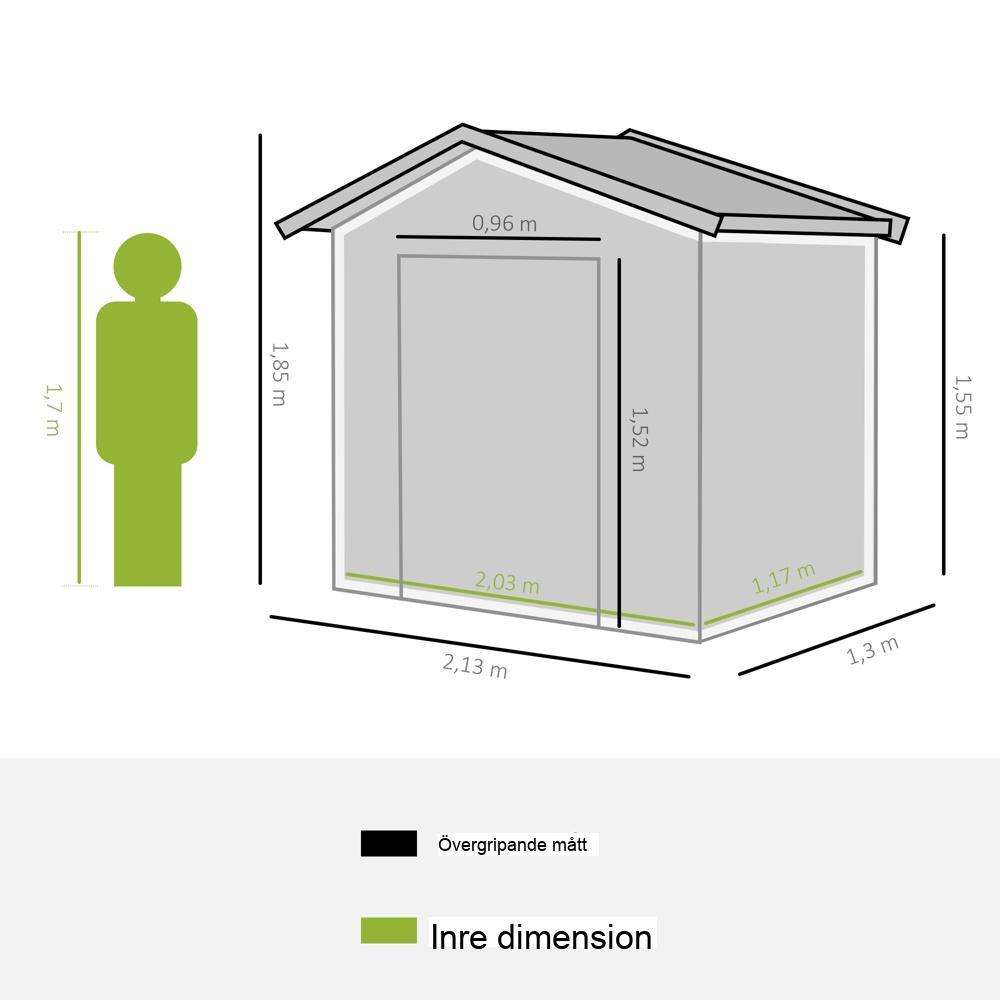 Trädgårdsskjul i stål med skjutdörrar, väderbeständig, ljusgrön, 213x130x185cm