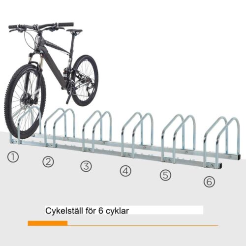 Cykelställ i kraftigt stål rymmer 6 cyklar inomhus utomhus silver 180×33 cm