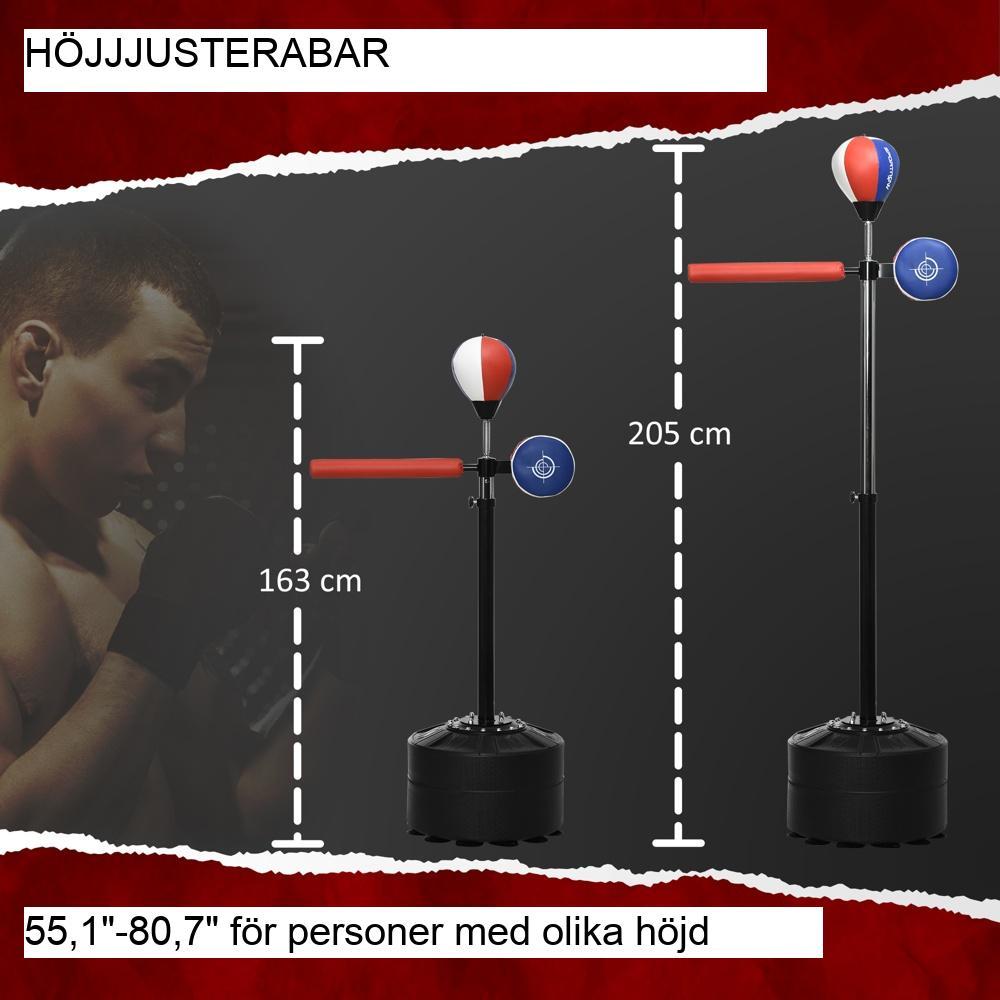 Höjdjusterbart boxningsställ med Speed ​​Ball, Reflex Bar och Punch Pad