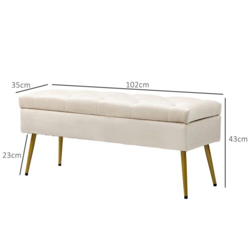 Beige Velvet Förvaringsbänk med stoppat lock – Hall, Sovrum, Vardagsrum