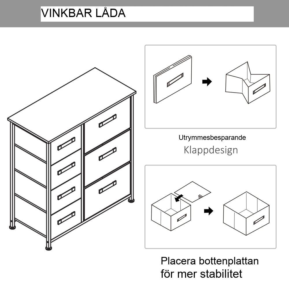 Utrymmesbesparande tyg Lådskåp – Grå – 7 hopfällbara lådor