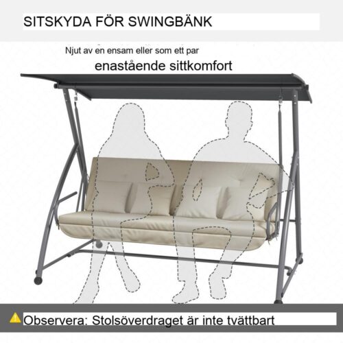 Beige Garden Swing Kuddsats, 170cm, vattentät, med rygg- och sidokuddar