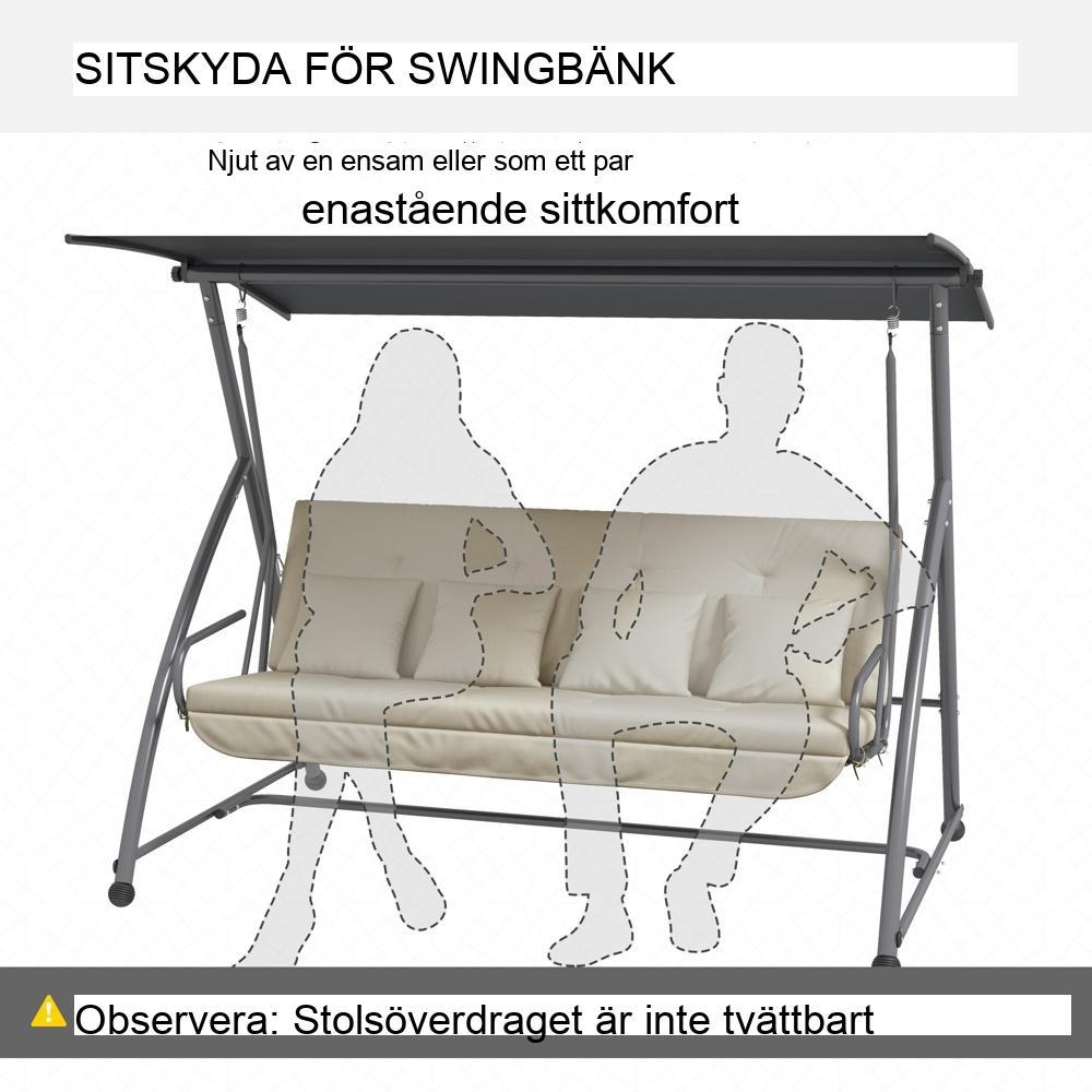 Beige Garden Swing Kuddsats, 170cm, vattentät, med rygg- och sidokuddar