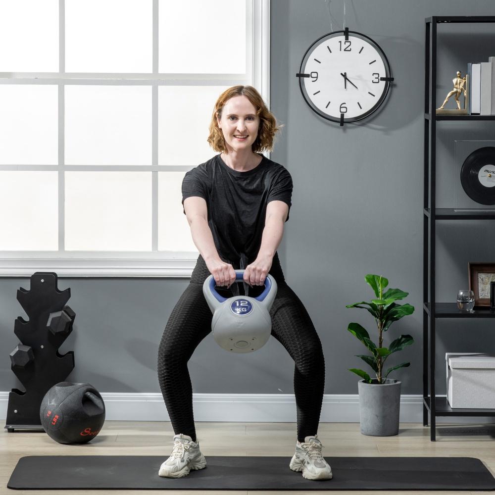 Blå 12KG golvvänlig Kettlebell för styrketräning och hemmaträning