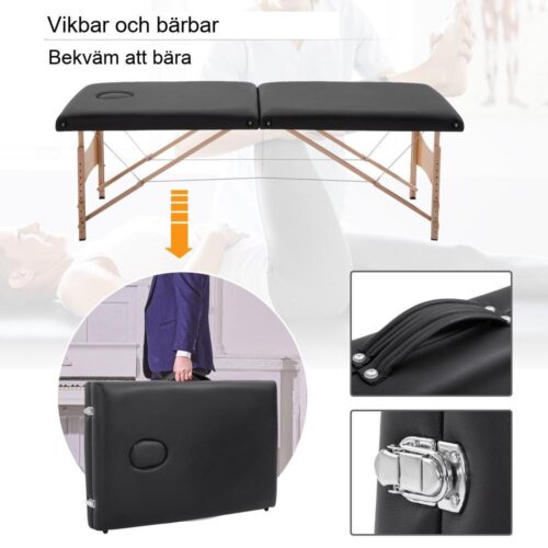 Justerbart massagebord i höjd – poppelträ, svart, bärbart, bekvämt