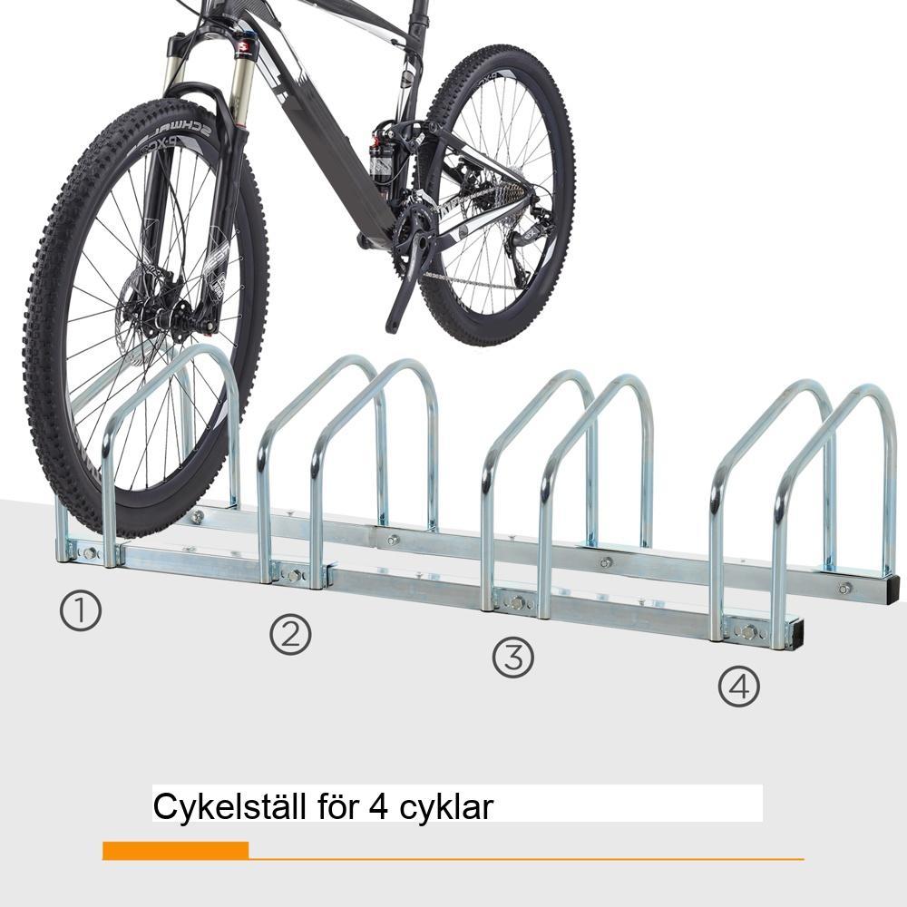 Väderbeständigt cykelställ i stål rymmer 4 cyklar – kan monteras på vägg och golv