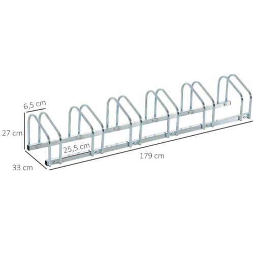 Cykelställ i kraftigt stål rymmer 6 cyklar inomhus utomhus silver 180×33 cm