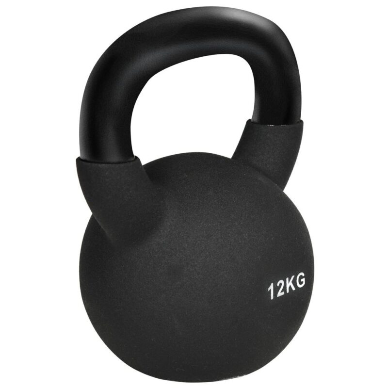 Svart 12 kg gjutjärn Kettlebell med neoprenbeläggning för styrketräning