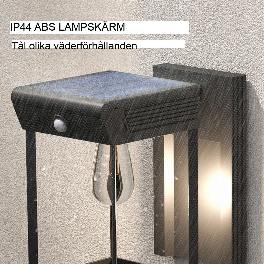 Solar Vägglampa LED Utomhusrörelsesensor Justerbar Varmvit IP44 Svart