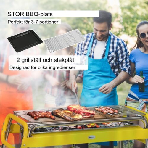 Bärbar kolgrill med 2 grillställ och tallrik – hopfällbar BBQ för camping