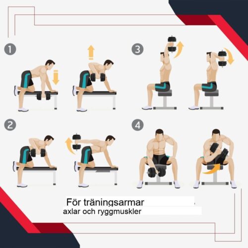 Justerbart hantelset, 30 kg stål och PU för styrketräning hemmagym