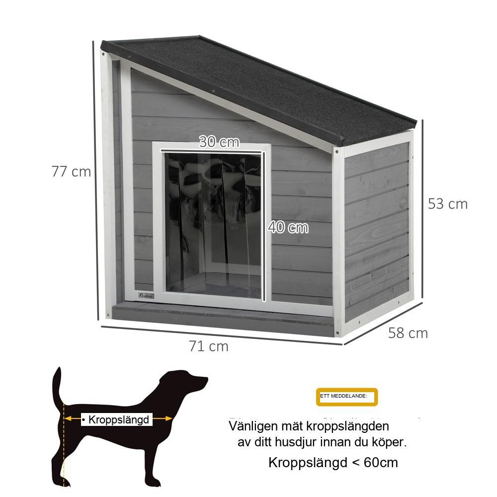 Väderbeständig Gran Wood Hundhus med takgardin – Grå, för små hundar