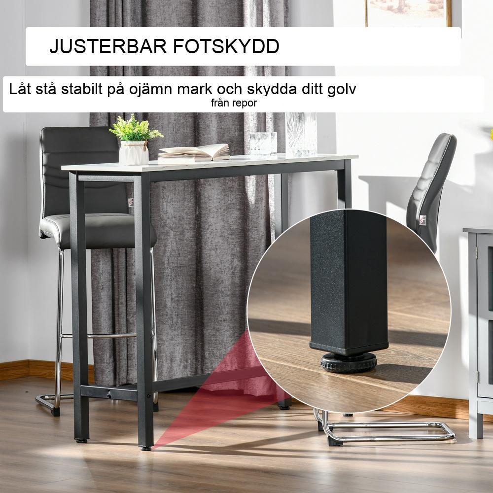 Barbord med vit+svart marmorlook med justerbara fötter