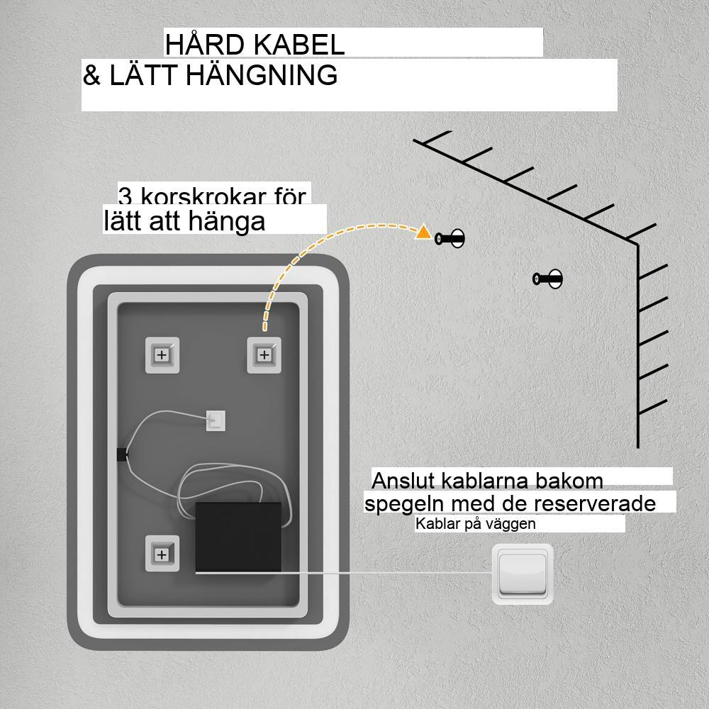 LED Badrumsspegel Touch Control, 3 ljusfärger, Anti-dimma, Silver 50x70cm