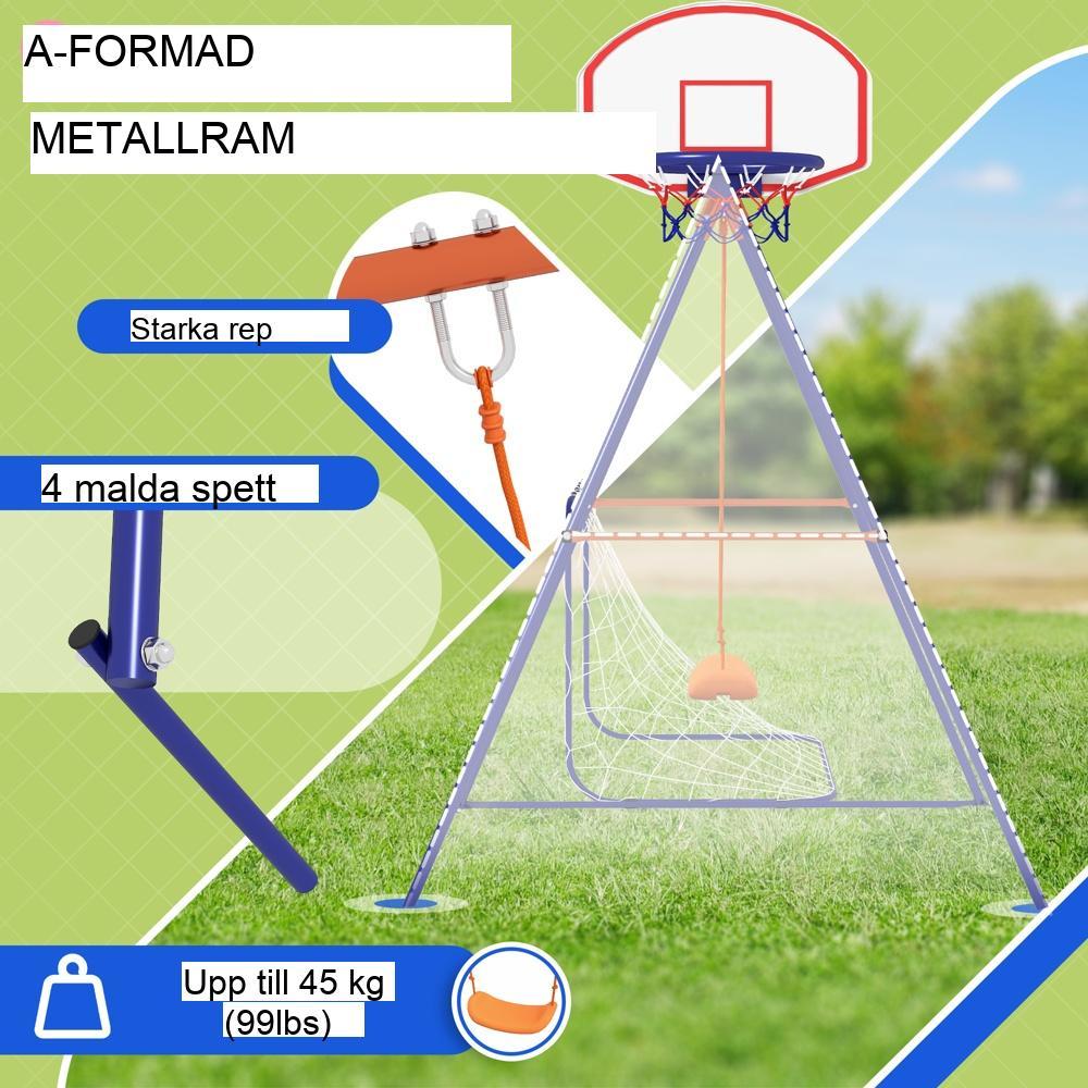 Barngungor med basketbåge och fotbollsmål, stål, blå