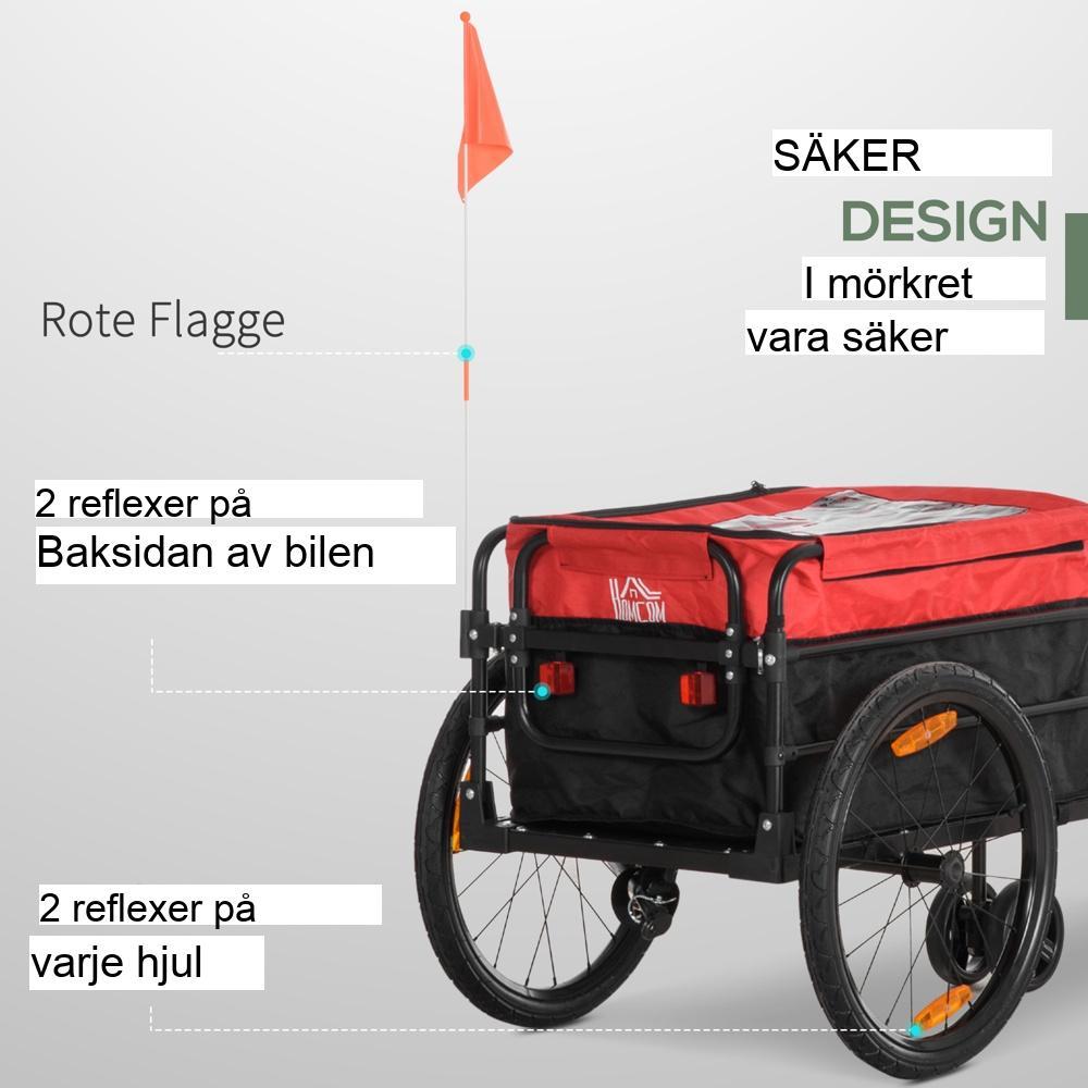 Röd 2-i-1 cykelvagn och vagn med förvaringsväska, reflektorer, 40 kg kapacitet