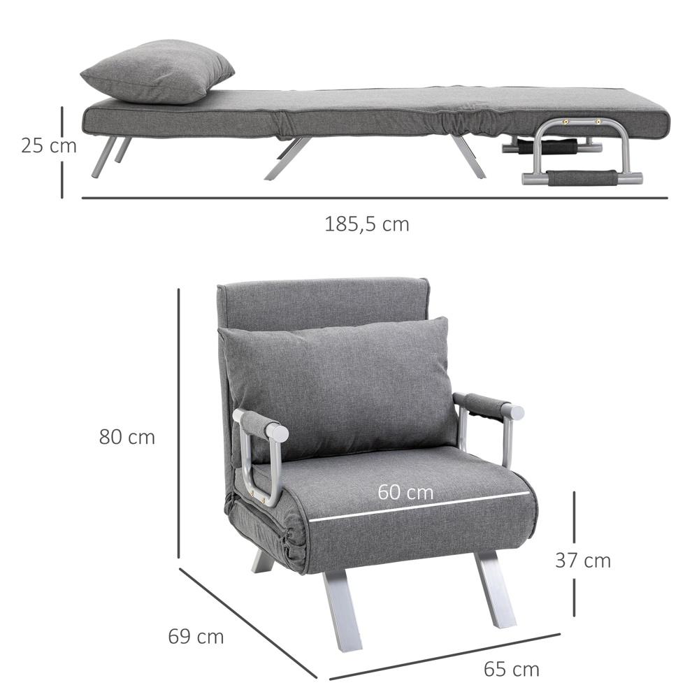 Grå 3-i-1 bäddsoffa med armstöd, justerbart ryggstöd, gästsäng, schäslong