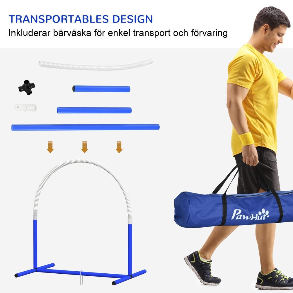 Bärbart 4-bågs Agility-set för hundar, blått och vitt, 88x64x95cm