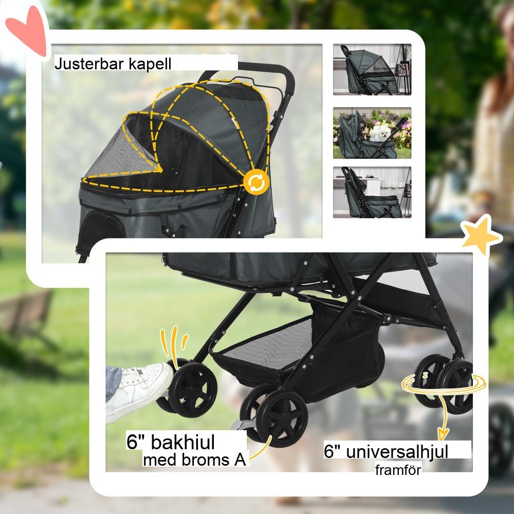 Oxford Dog Buggy Stroller – Rymlig husdjursvagn med bromsar och vändbart handtag