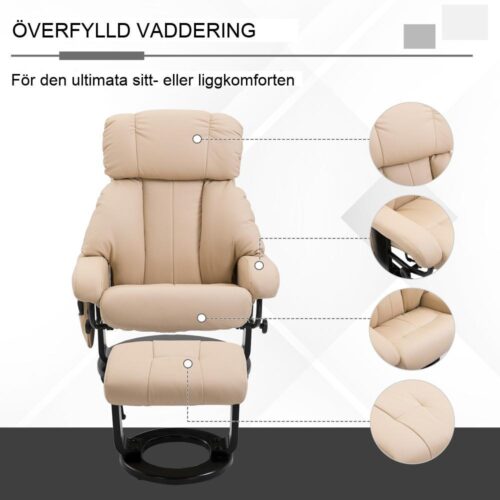 Massagestol med liggfunktion, inbyggd vibrationsmassage och pall