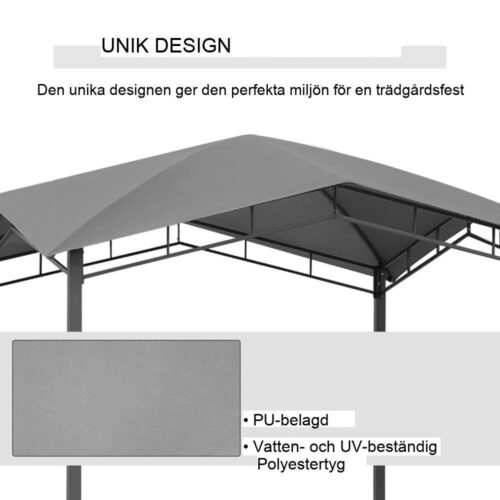 3x3m Grå trädgårdspaviljong Gazebo – UV-skyddstak för utomhusevenemang