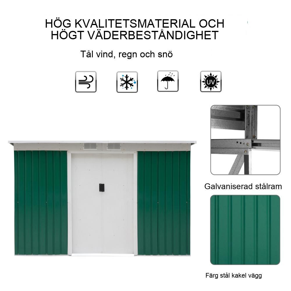 Stål Mörkgrön Verktygsbod – Skjutdörr, Ventilationsfönster – 280x130x172cm