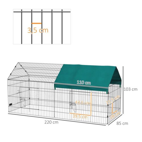 Smådjursskåp i grönt stål med lock och dörrar – 220x85x103cm