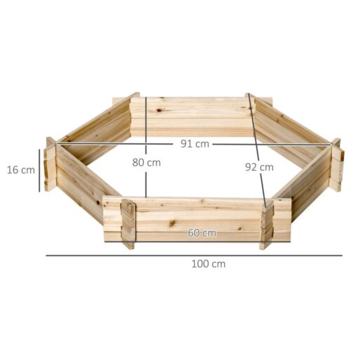 Hexagonal upphöjd trädgårdssäng Gör-det-själv plantering – Naturligt trä – 100x92cm