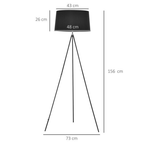 Modern Scandinavian Tripod Golvlampa – Svart tyg och metall 73x156cm