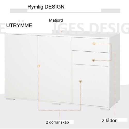Vit Modernt skänkskåp med lådor och dörrar – Förvaringsenhet för vardagsrum eller kontor