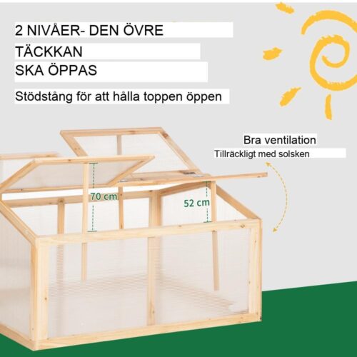 Drivhus med kall ram av trä förlänger växtsäsongen med polykarbonatskydd