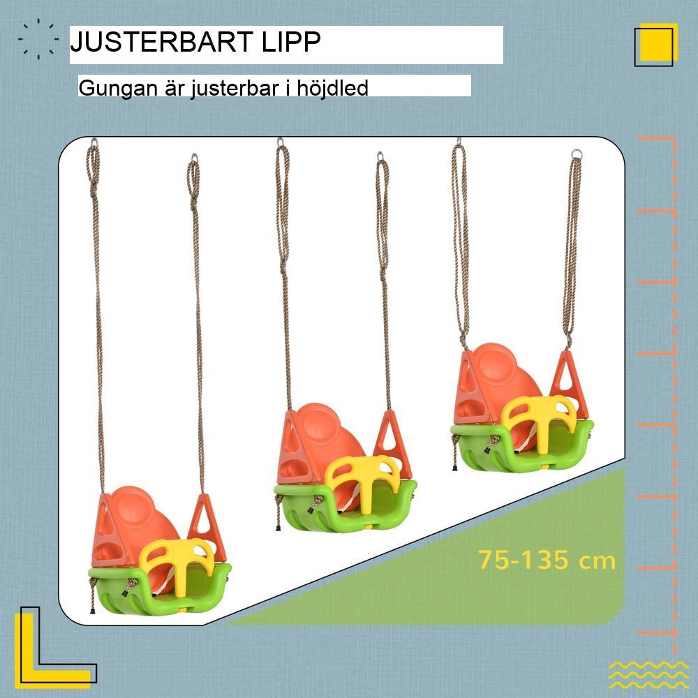 Rejäl babygunga inomhus utomhus med säkerhetsbälte, justerbara rep upp till 70 kg