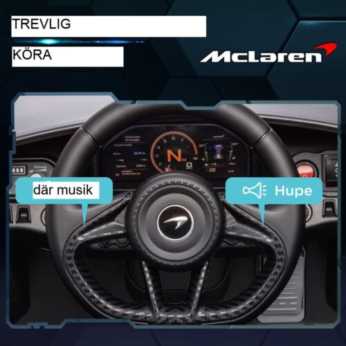 McLaren 765LT Elbil för barn med fjärrkontroll, musik och belysning