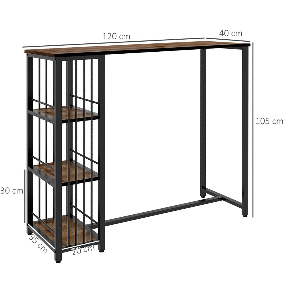 Industriellt barbord med 3 hyllor, trälook och stålram – brun, 120cm