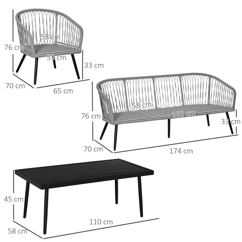 Grå polyrattan 5-personers soffset med kuddar och aluminiumram