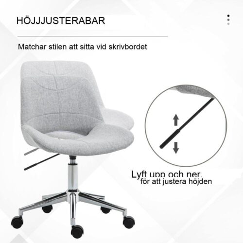 Ljusgrå höjdjusterbar kontorsstol – inga armar, vridbar och bekväm